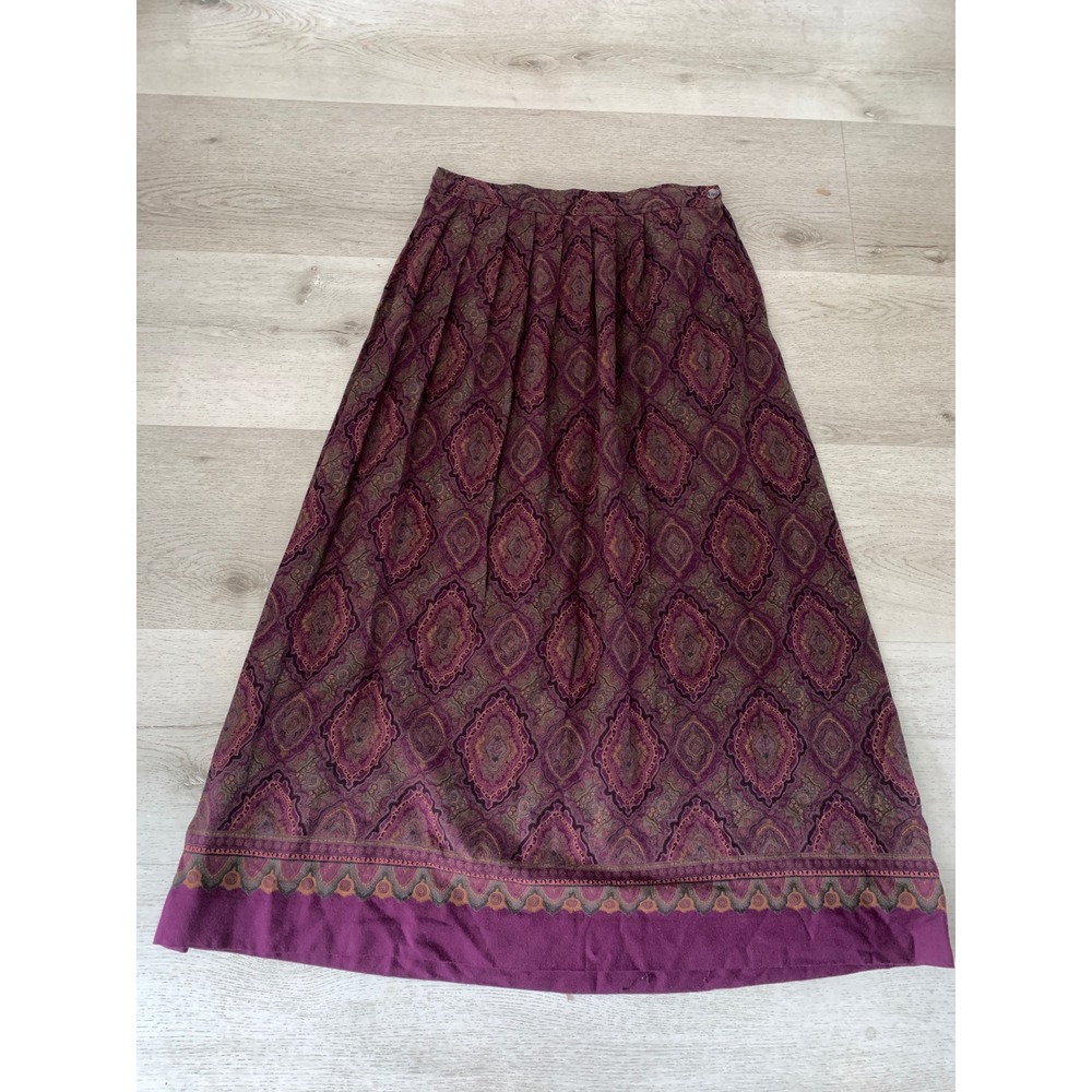 Vintage J.G. Hook Purple Paisley Size 12 Pleated A-Line Rayon Blend‎ Maxi Skirt